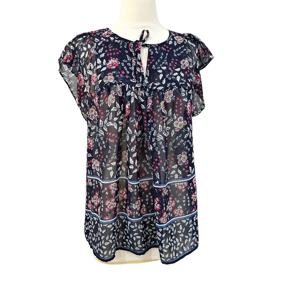 NEW GAP - Mixed Pattern Flutter Sleeve Tie Front Top - Picture 1 of 5